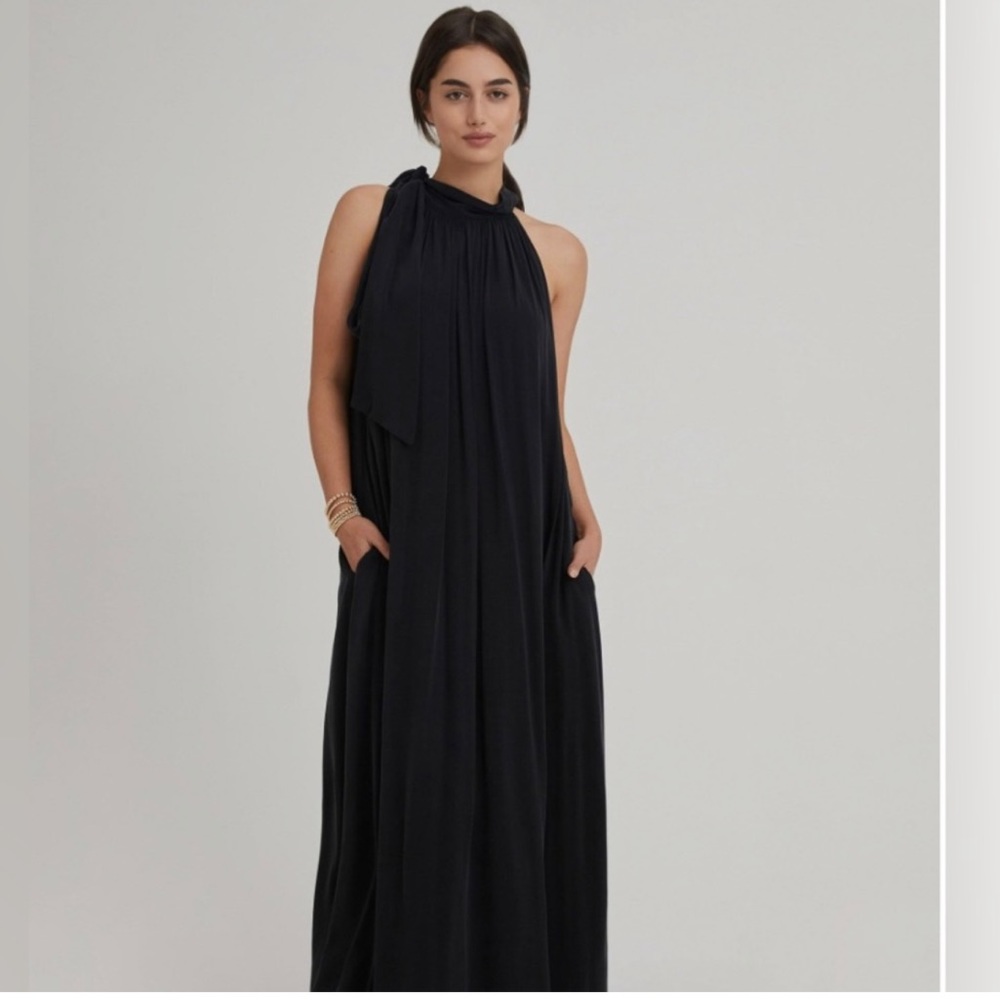 Something Navy black long halter dress